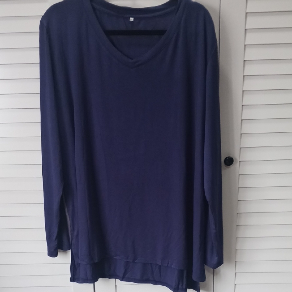Amoretu Women's Tops Basic Vneck TShirts Plus Long Sleeve Tee Tops Navy XXL